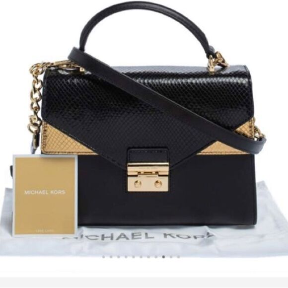 Michael Kors Black and gold python, Sloane crossbody - Picture 1 of 8